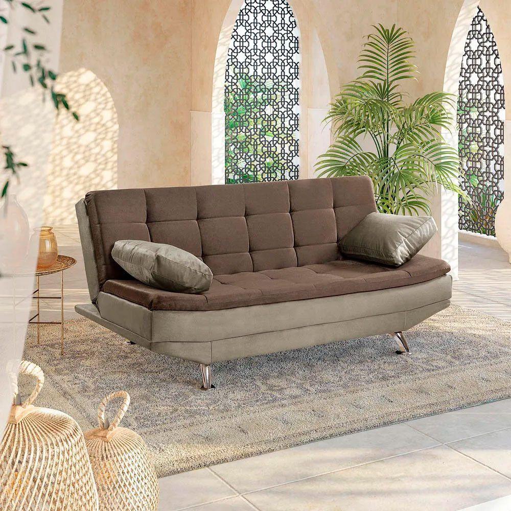 Sofá Cama Valencia 3 Lugares Reclinável Veludo Marrom Chocolate E Marrom Castor - Speciale Home Marrom - 8