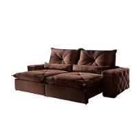 Sofá 4 Lugares Retrátil 2,50m Fusion Veludo Marrom Havana - Móveis Mix Marrom Burgues - 1