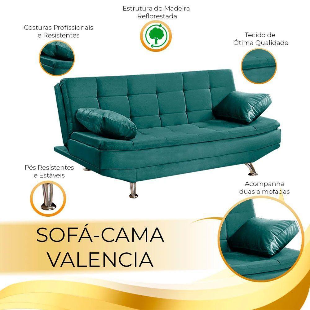 Sofá Cama Valencia 3 Lugares Reclinável Turquesa - Speciale Home Turquesa - 3