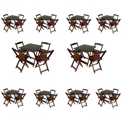 Kit 10 Conjuntos Dobráveis 70x70 Imbuia 10 Mesas E 40 Cadeiras Bar Restaurante Lanchonete