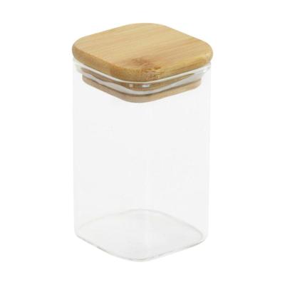 Pote Hermético Quadrado De Vidro Em Borossilicato 250ml Com Tampa De Bambu
