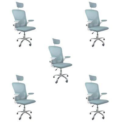 Kit 5 Cadeiras De Escritório  Com Apoio Azul E Branco