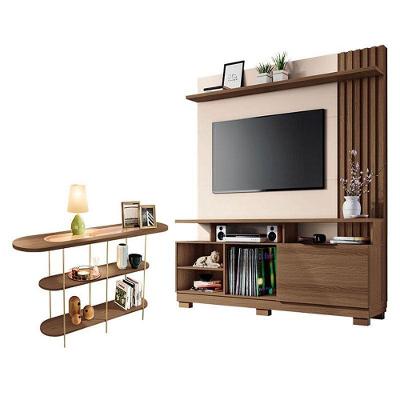 Estante Home Theater Artheo Castanho Off White Com Aparador Infinity Castanho - Hb Móveis