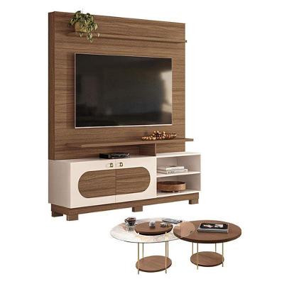 Estante Home Theater Axis Castanho Off White Com Kit Mesa De Centro Sky Castanho - Hb Móveis