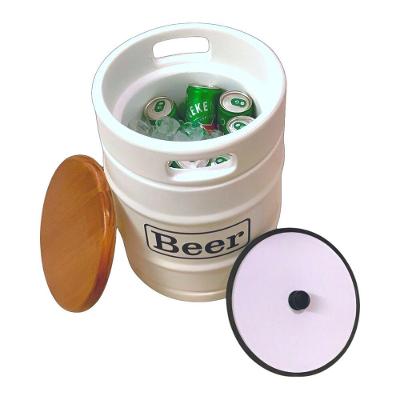 Banco Cooler De Cervejas Barril Decorativo Tampo De Madeira 28l Branco