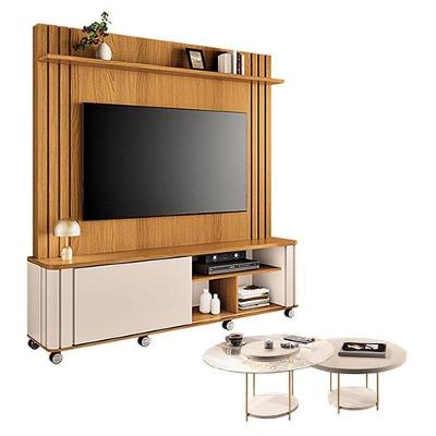 Estante Home Theater Trinus Cinamomo Off White Com Kit Mesa De Centro Sky Off White - Hb Móveis
