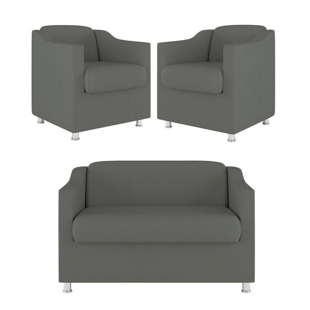 Kit Sofá Namoradeira + 02 Poltrona Tilla Recepção Sala Suede cinza - 1