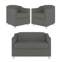 Kit Sofá Namoradeira + 02 Poltrona Tilla Recepção Sala Suede cinza - 1