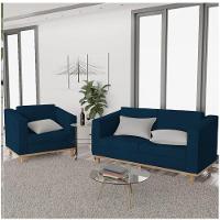 Kit Sofá 2 Lugares e Poltrona Europa Suede Azul Marinho - 6