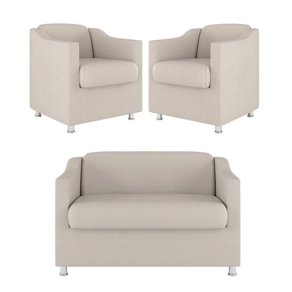 Kit Sofá Namoradeira + 02 Poltrona Tilla Recepção Sala Suede bege - 1