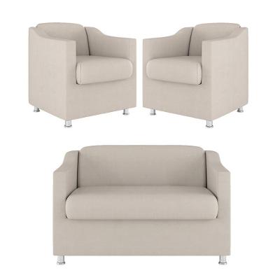 Kit Sofá Namoradeira + 02 Poltrona Tilla Recepção Sala Suede bege