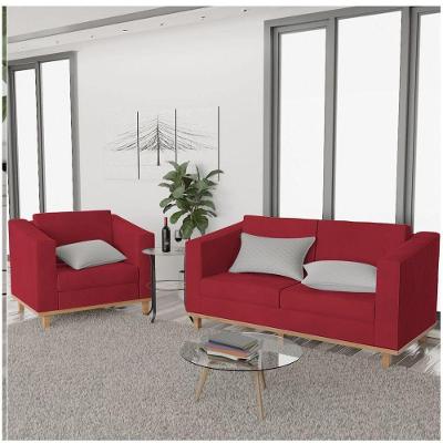 Kit Sofá 2 Lugares e Poltrona Europa Suede Vermelho