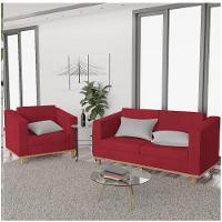 Kit Sofá 2 Lugares e Poltrona Europa Suede Vermelho - 1