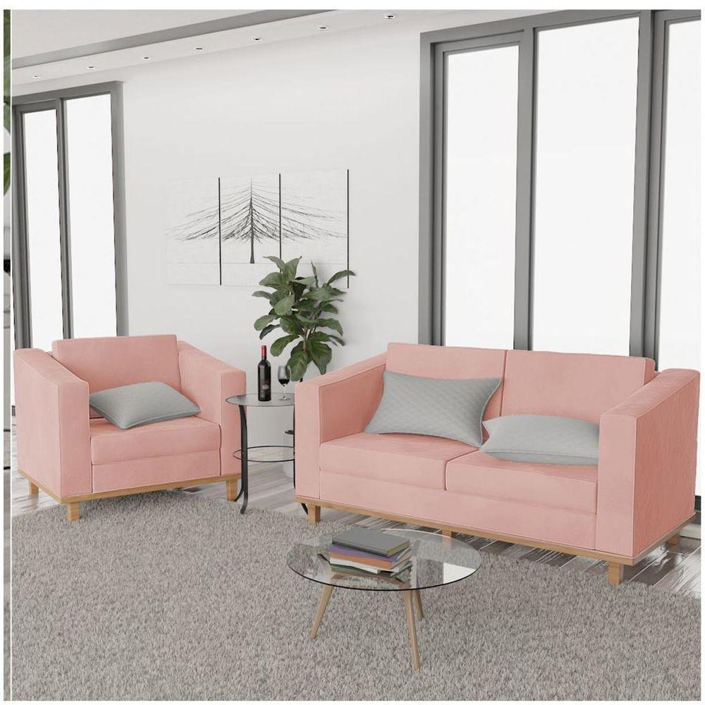 Kit Sofá 2 Lugares e Poltrona Europa Suede Rosê - 6