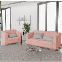 Kit Sofá 2 Lugares e Poltrona Europa Suede Rosê - 6