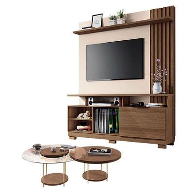 Estante Home Theater Artheo Castanho Off White Com Kit Mesa De Centro Sky Castanho - Hb Móveis