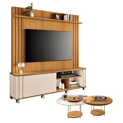 Estante Home Theater Trinus Cinamomo Off White Com Kit Mesa De Centro Sky Cinamomo - Hb Móveis