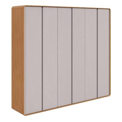Guarda-roupa Loop 2,70m 6 Portas 6 Gavetas Sem Espelho Com Pés Off White E Amêndoa Clean