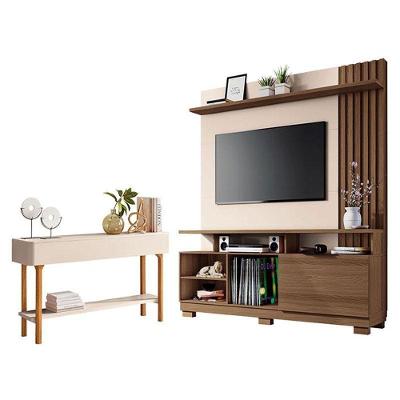 Estante Home Theater Artheo Castanho Off White Com Aparador Fiero Off White - Hb Móveis