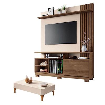 Estante Home Theater Artheo Castanho Off White Com Mesa De Centro Liz Off White - Hb Móveis