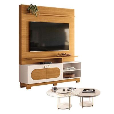 Estante Home Theater Axis Cinamomo Off White Com Kit Mesa De Centro Sky Off White - Hb Móveis