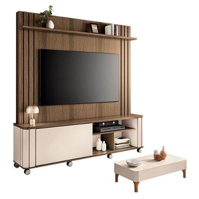Estante Home Theater Trinus Castanho Off White Com Mesa De Centro Liz Off White- Hb Móveis