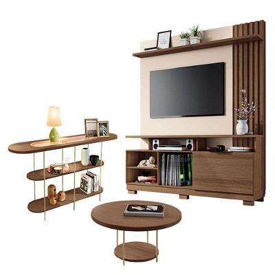 Estante Home Theater Artheo Castanho Off White Com Mesa De Centro Sky E Aparador Infinity Castanho - Hb Móveis