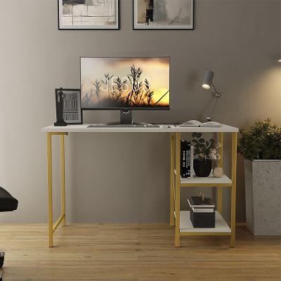Escrivaninha Retangular Office Estudo Industrial em Aço e MDF 110cm Dourado