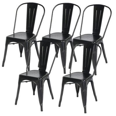 Kit Com 5 Cadeira Tolix Iron Design Preto Aço Industrial Sala Cozinha Jantar Bar