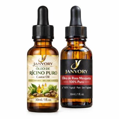Kit Óleo de Rícino Puro + Óleo de Rosa Mosqueta 100% Puros Janvory 2x30ml Vegetais, Naturais E Sem Fragrância