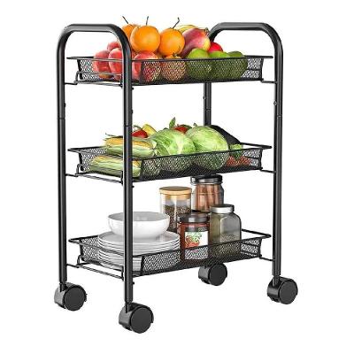 Carrinho Organizador Multiuso 3 Cestos Fruteira Porta Cosmeticos Frutas Potes Acessorios Prateleira Com Rodinhas Preto