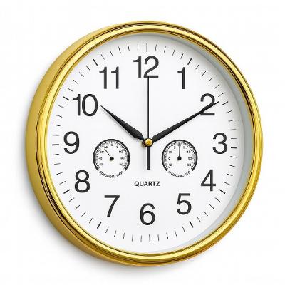 Relogio Analogico De Parede Termometro E Higrometro Decorativo Design Elegante Ambientes Casa Sala Dourado