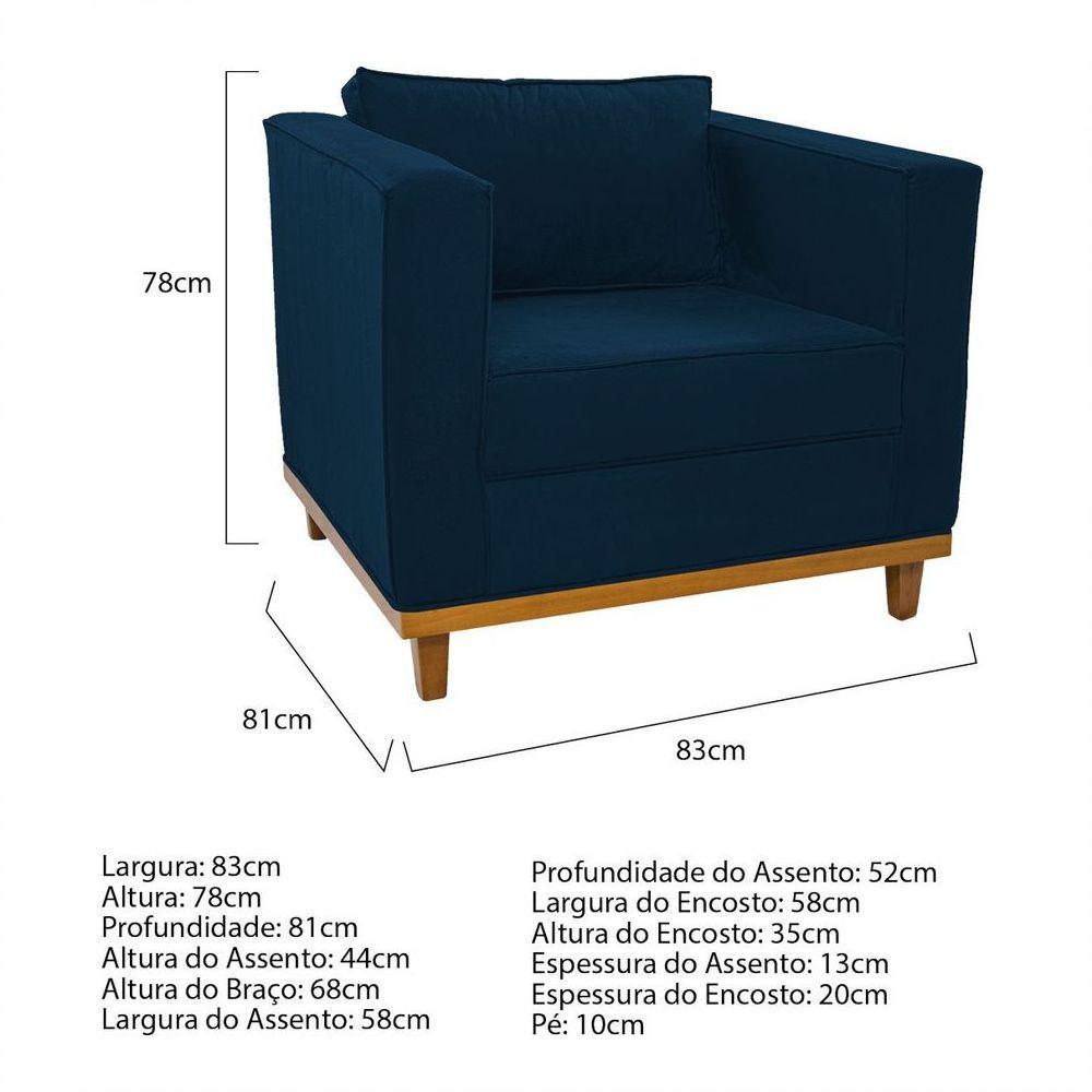Kit Sofá 2 Lugares e 2 Poltronas Europa Suede Azul Marinho - 3