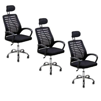Kit 3 Cadeiras Escritório Oficial Diretor Tela Mesh Encosto