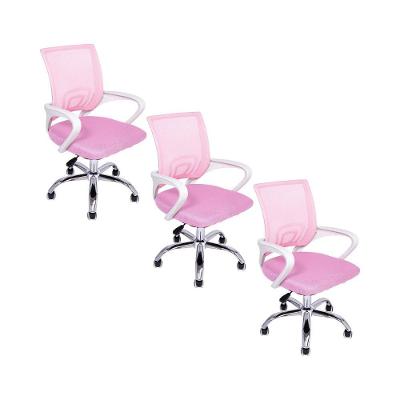 Kit 3 Cadeiras De Escritório Oficial Begônia Ergonômico Rosa