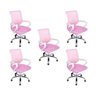 Kit 5 Cadeiras De Escritório Oficial Begônia Ergonômico Rosa