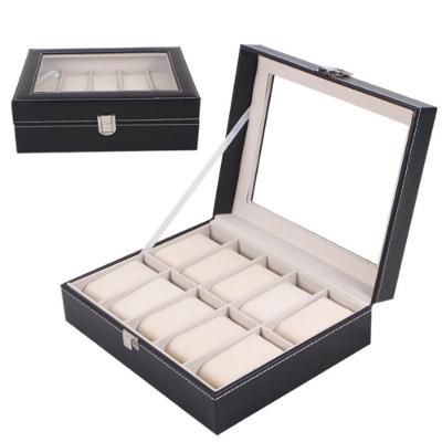 Maleta Estojo Caixa Porta Relogio Organizadora Para 12 Relogios Em Madeira E Couro Com Visor