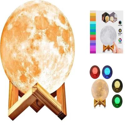 Luminaria 3d Lua Cheia Led 7 Cores Abajur Grande 19cm Infantil Touch Luz Noturna Quarto Sala