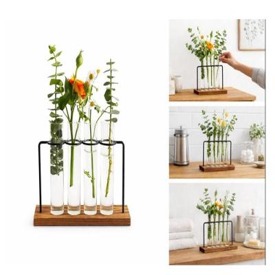 Kit Vasos Hidroponico Flor Ferro Base Madeira 4 Tubos Hidroponia Terrario Suporte 4 Em 1 Mesa Bancada Escritorio Sala Vi