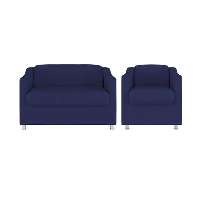 Kit Sofá Namoradeira + Poltrona Tilla Recepção Sala Tecido azul Marinho