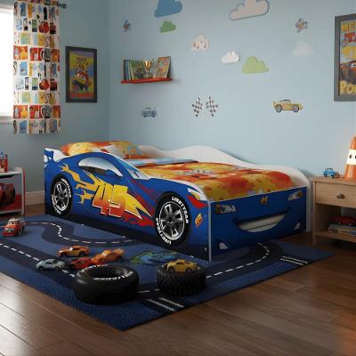 Cama Infantil Adesivada Carro Meninas Meninos 100% MDF com Grade de Proteção Azul