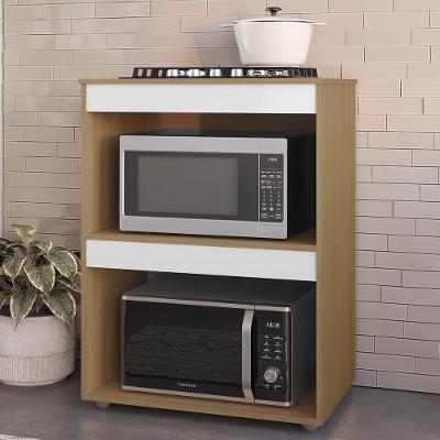 Balcão Para Cooktop E Forno Microondas 75cm Adriana Amêndoa/branco - Ajl Móveis