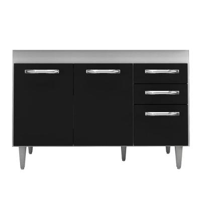 Balcão Gabinete Para Pia 120cm Suécia 3 Portas 2 Gavetas Sem Tampo Branco/preto - Lumil Móveis