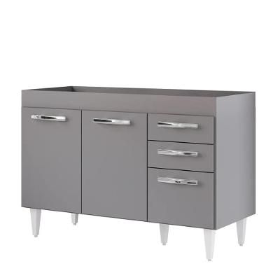 Balcão Gabinete Para Pia 120cm 3 Portas Sem Tampo Suécia Cinza - Lumil