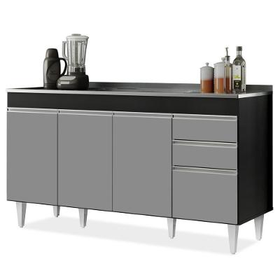 Balcão Gabinete Com Pia Inox 150cm Marrocos - Lumil Móveis - Castanho/cinza