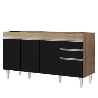 Balcão Gabinete Para Pia Sem Tampo 150cm Marrocos Castanho/preto - Lumil