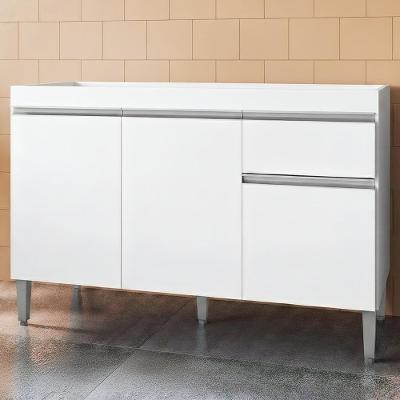 Balcão Gabinete Para Pia Sem Tampo 120cm 3 Portas E 1 Gaveta Tatiane Branco - Ajl Móveis