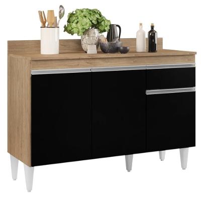 Balcão Gabinete 120cm Com Tampo 3 Portas 1 Gaveta Arizona Castanho/preto - Lumil Móveis