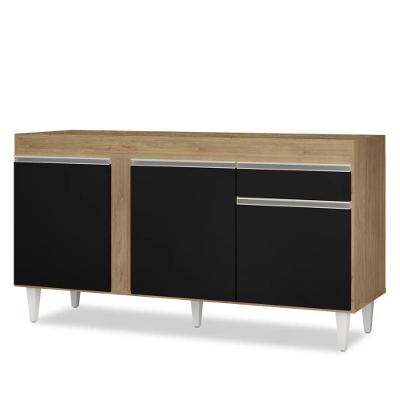 Balcão Gabinete Para Pia 150cm Sem Tampo 3 Portas 1 Gaveta Dakota Castanho/preto - Lumil Móveis