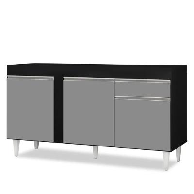 Balcão Gabinete Para Pia 150cm Sem Tampo 3 Portas 1 Gaveta Dakota Preto/cinza - Lumil Móveis